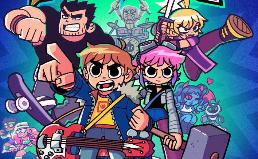 Artwork from Scott Pilgrim EX featuring Scott, Ramona, Lucas Lee, and Roxie Richter